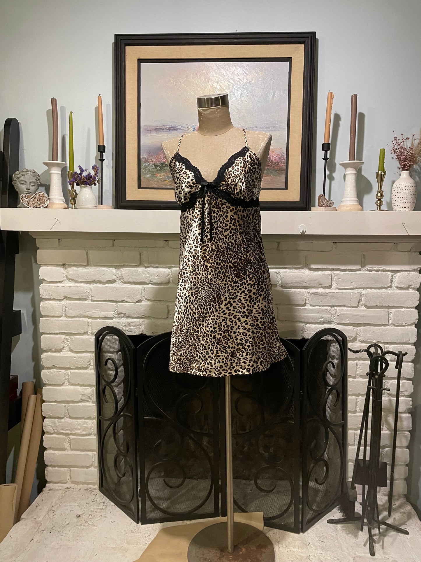 Y2k Leopard print camisole babydoll dress size medium