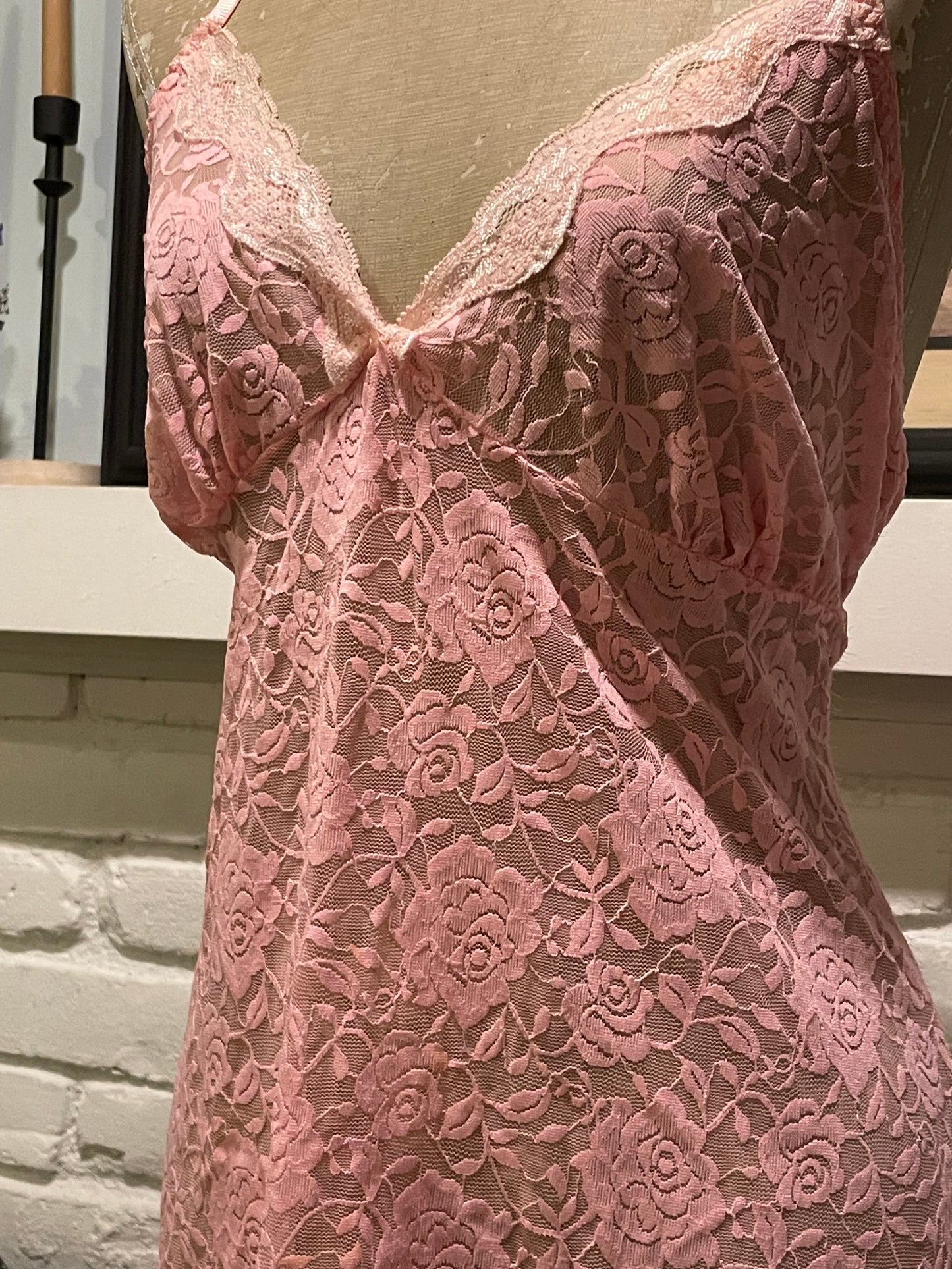 Pink Y2k Camisole lace Slip Dress size L