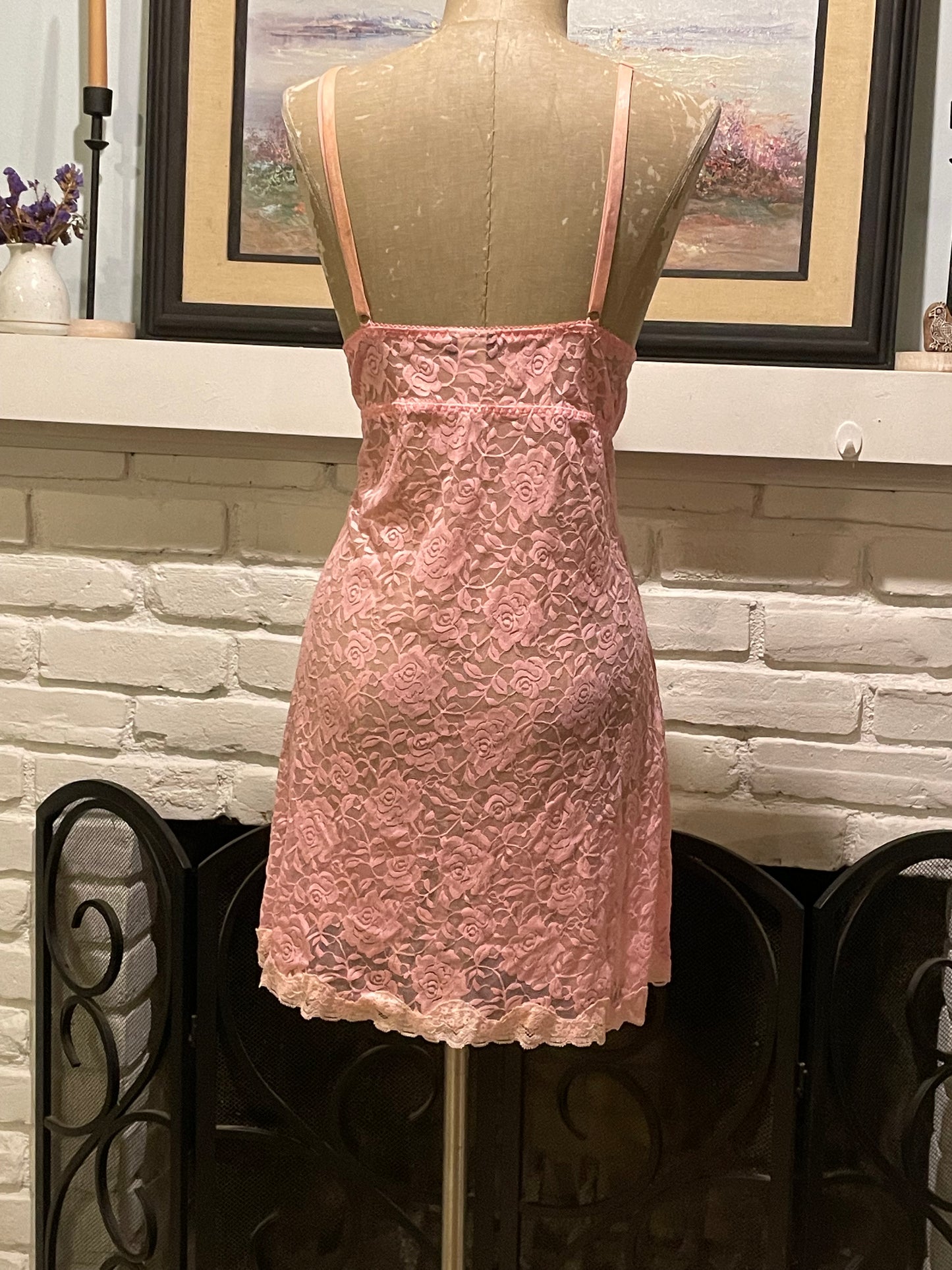 Pink Y2k Camisole lace Slip Dress size L