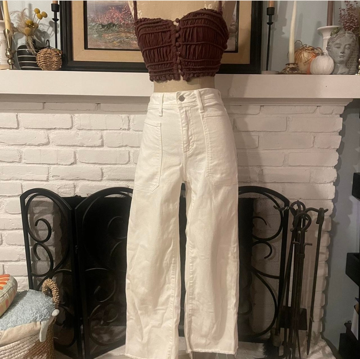 White Highwaisted wide Leg Sailor Jeans size 26