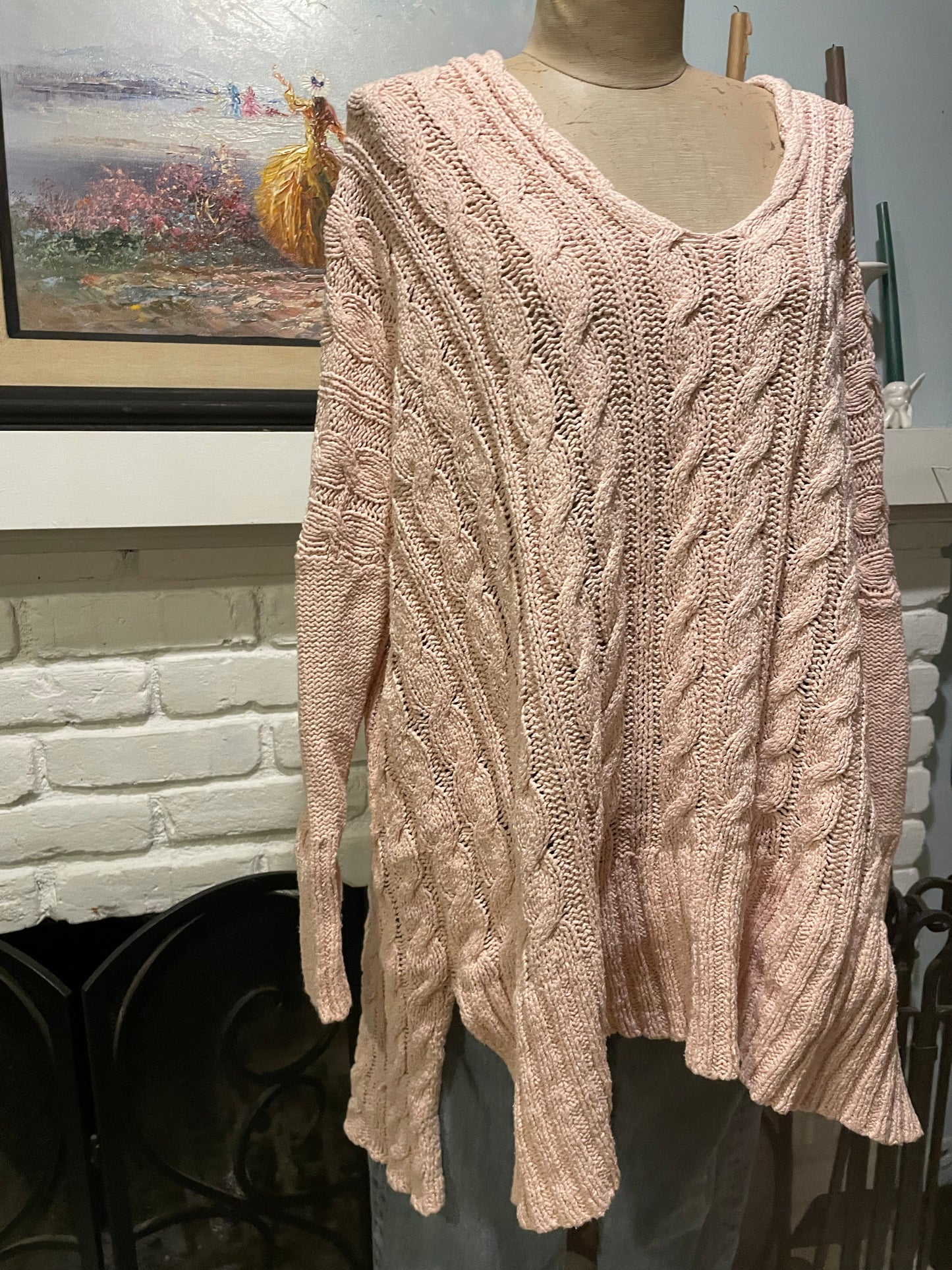 Free People Oversized Chunky knit pale pink Sweater Size L