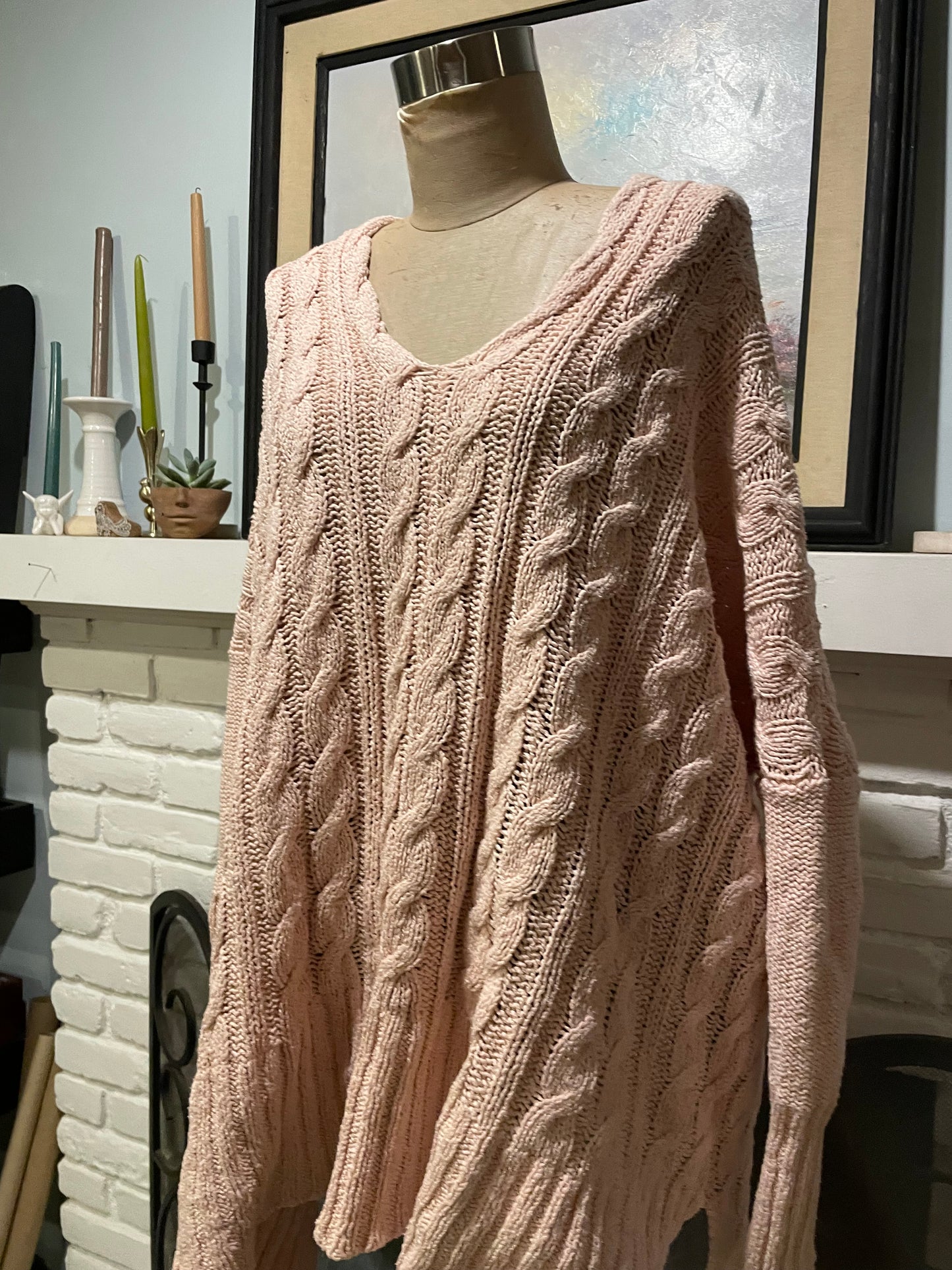 Free People Oversized Chunky knit pale pink Sweater Size L