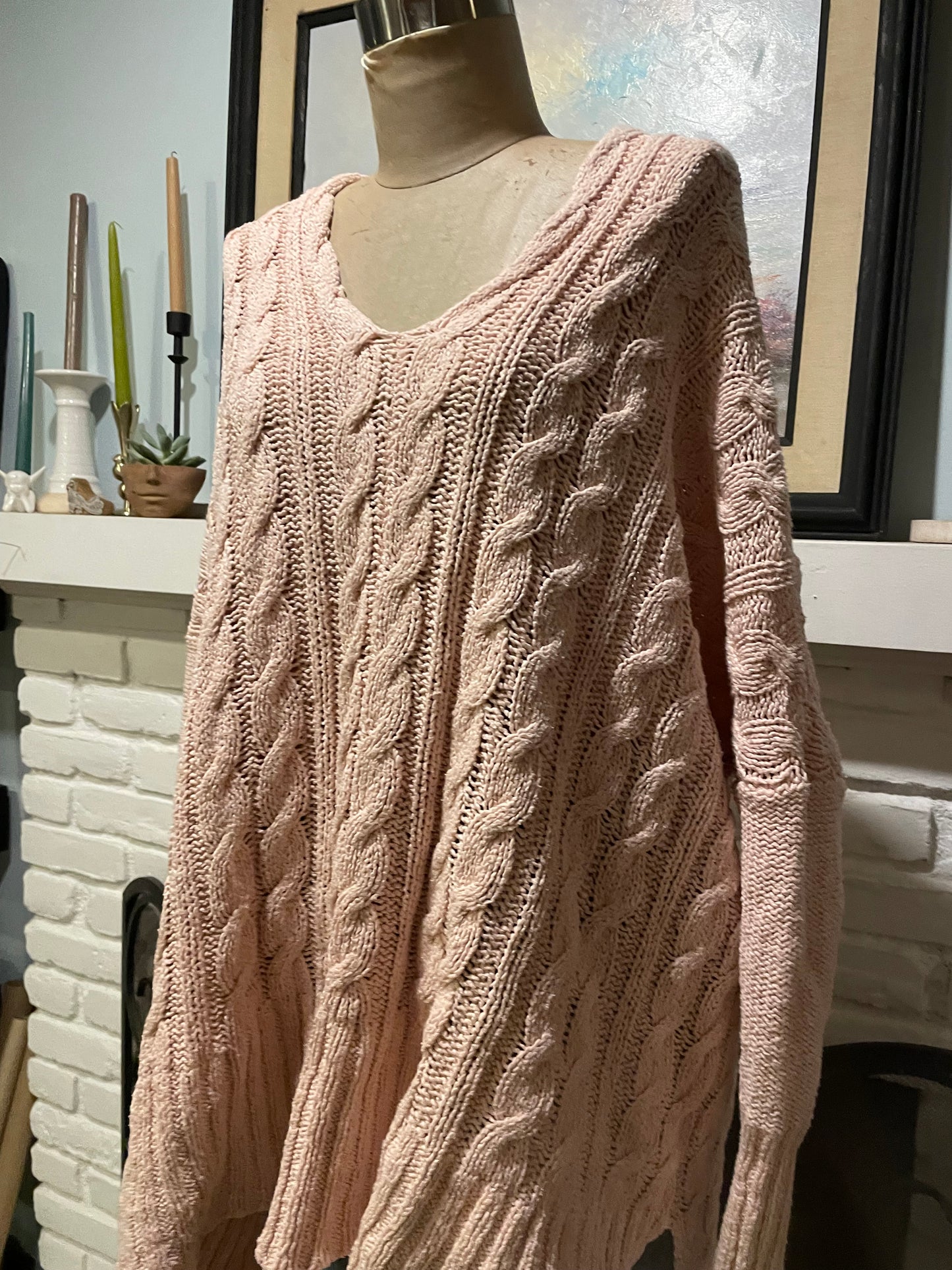 Free People Oversized Chunky knit pale pink Sweater Size L