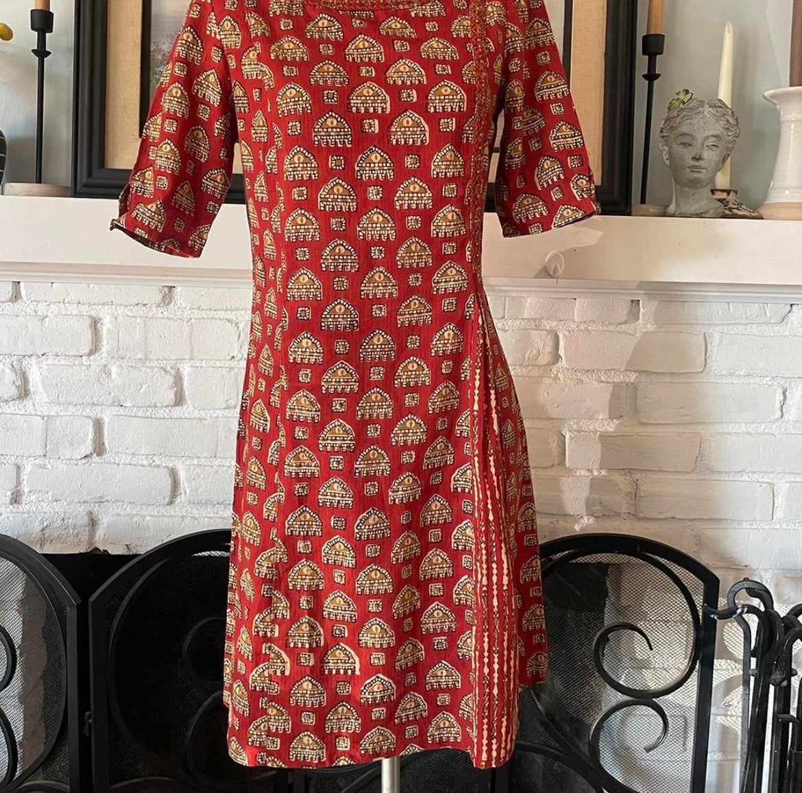 Vintage Red Paisley Boho Dress Size small