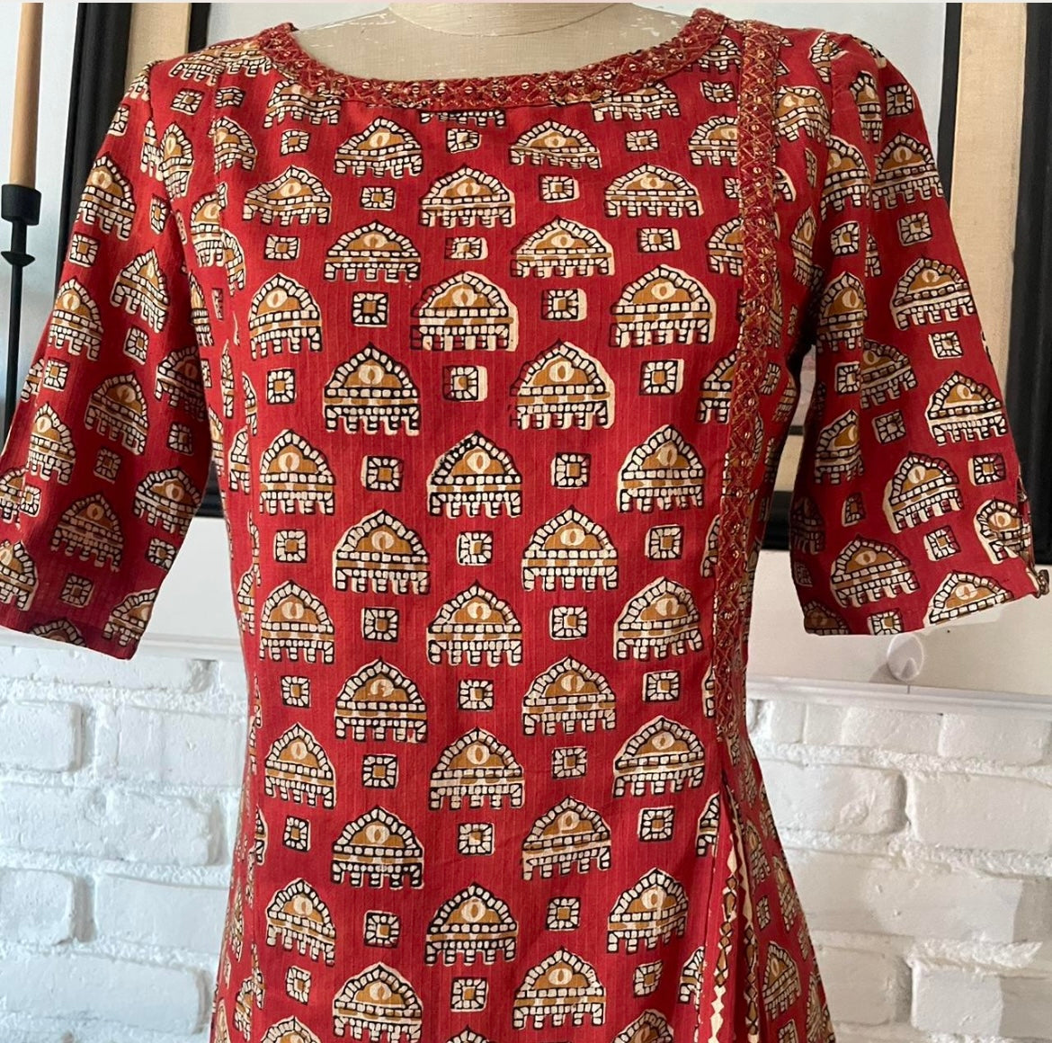 Vintage Red Paisley Boho Dress Size small