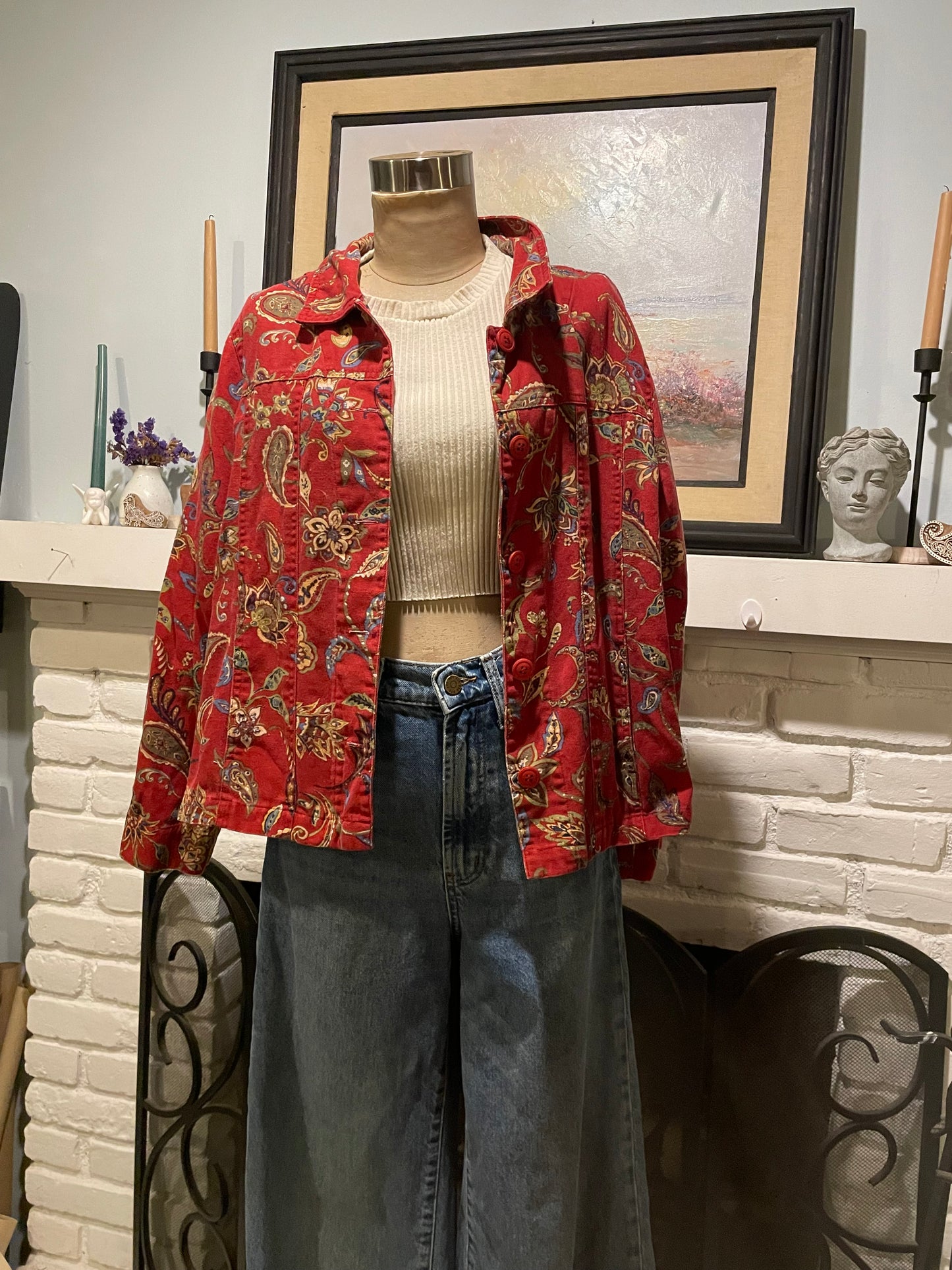 Vintage Coastal Cowgirl canvas red paisley jacket size L