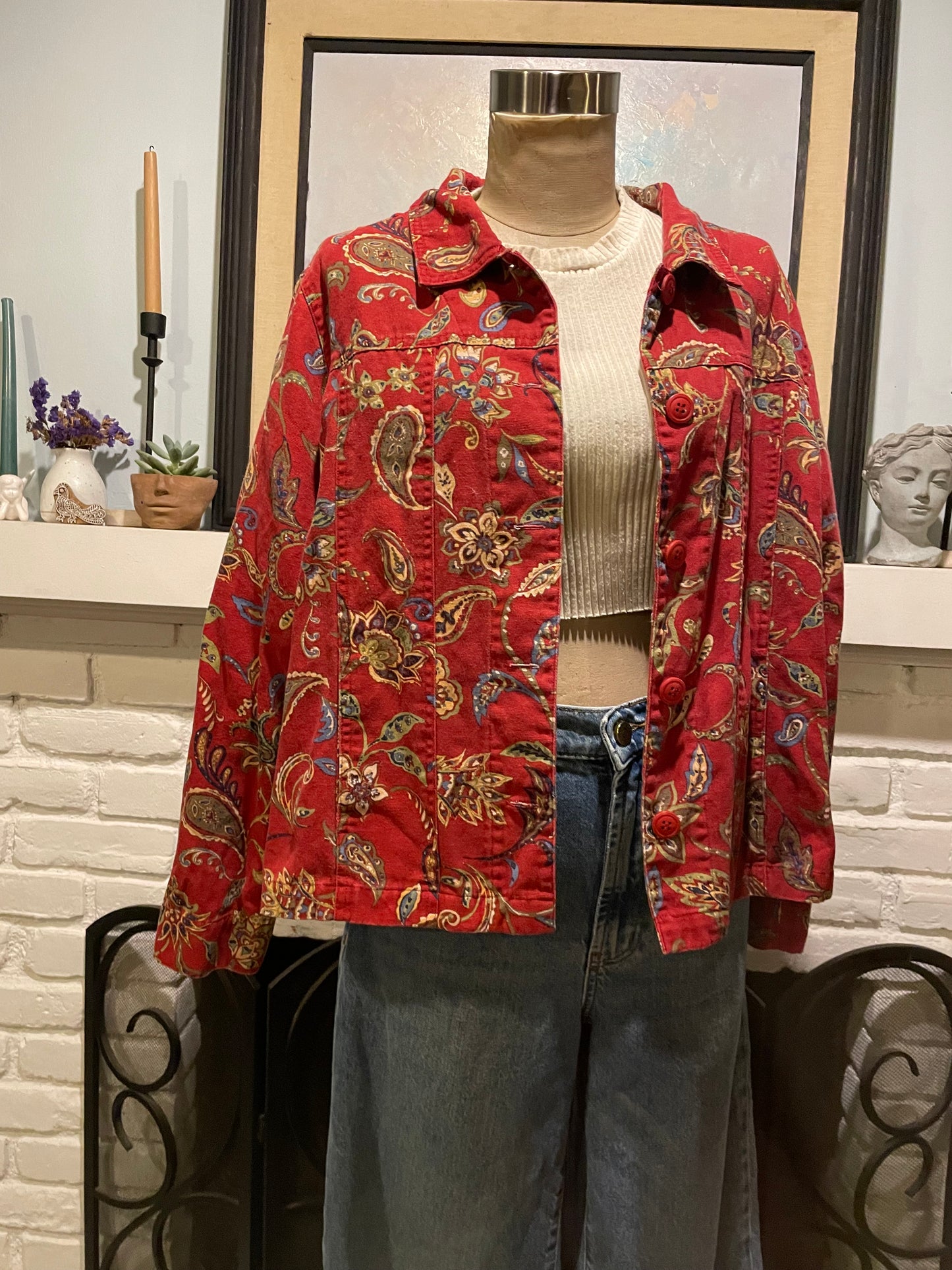 Vintage Coastal Cowgirl canvas red paisley jacket size L