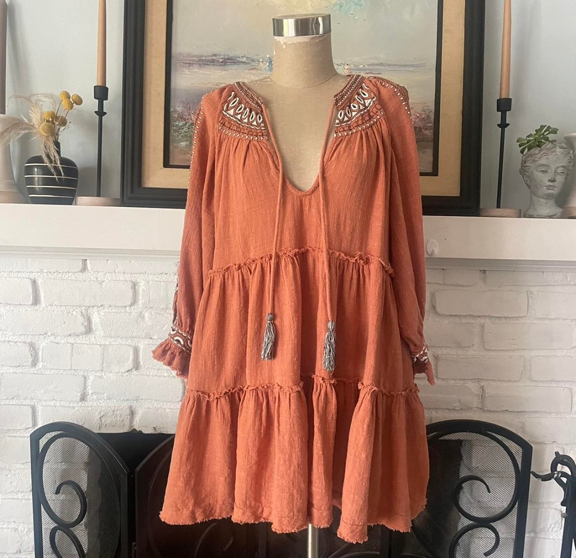 Free People embroidered peasant dress size L